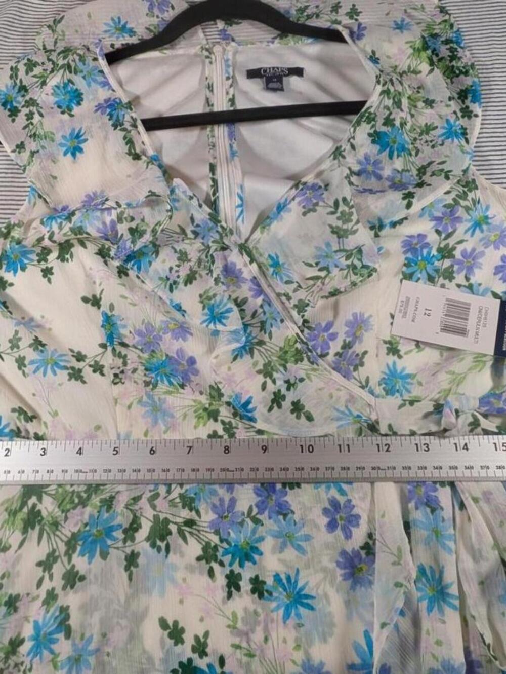 NEW Chaps Ralph Lauren $79 Size 12 White Blue Green Teal Floral Faux Wrap Dress - Picture 14 of 16